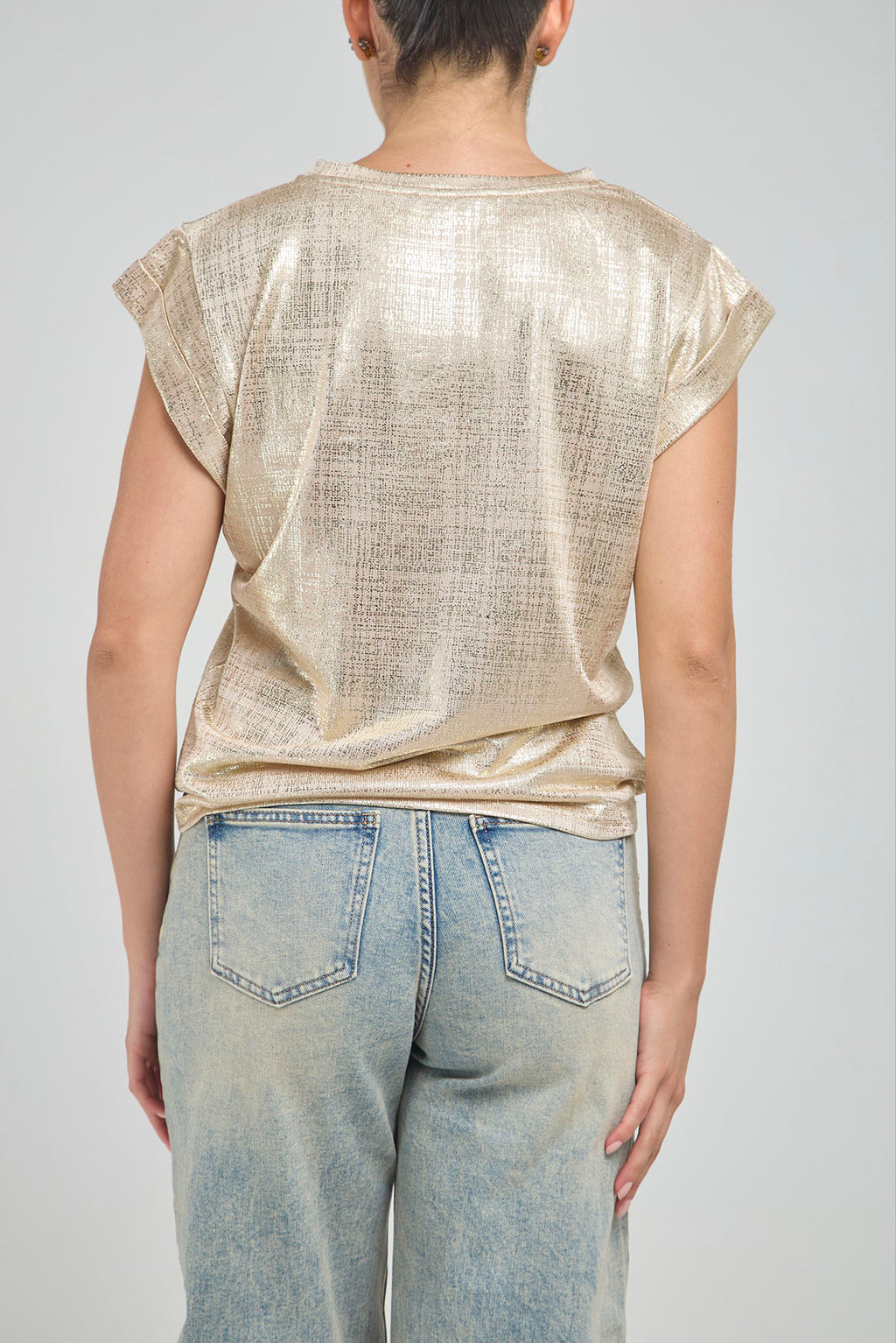 CAMISETA BASICA LUREX CUELLO REDONDO MANGA RODADA