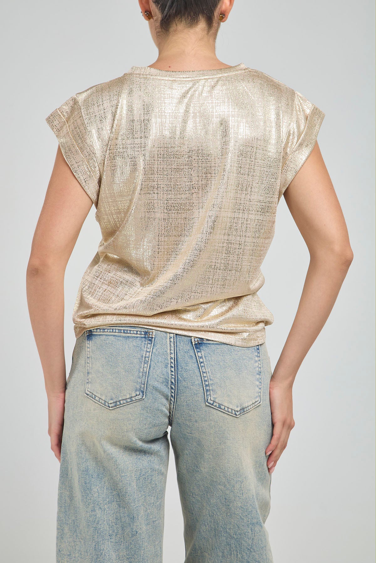 CAMISETA BASICA LUREX CUELLO REDONDO MANGA RODADA