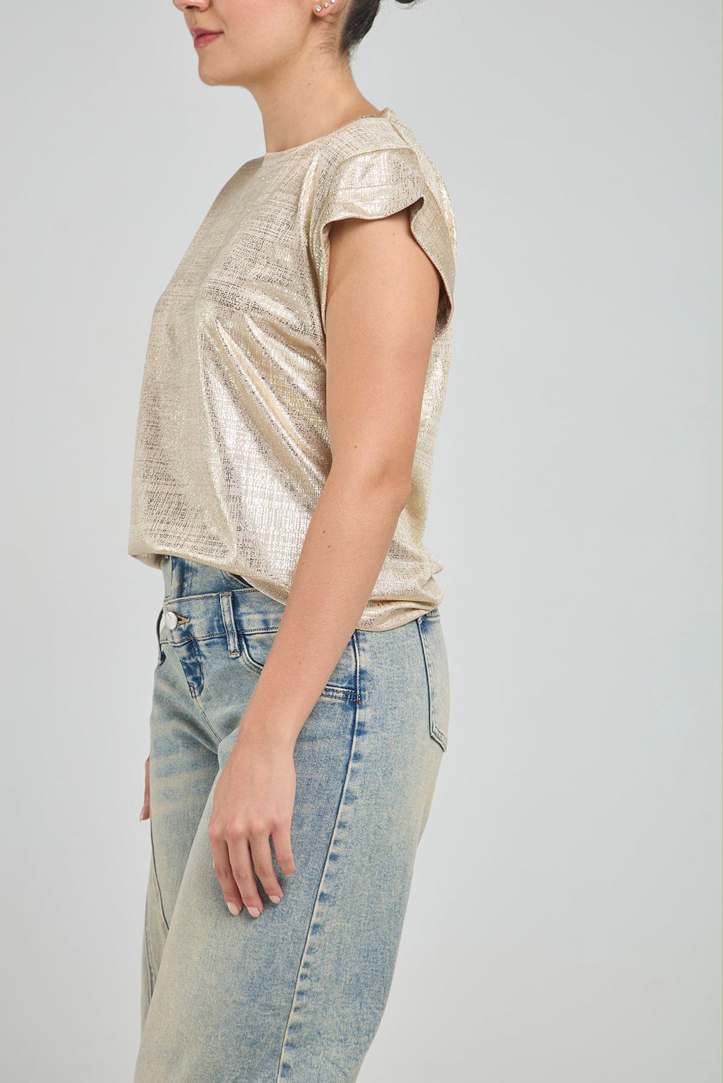 CAMISETA BASICA LUREX CUELLO REDONDO MANGA RODADA