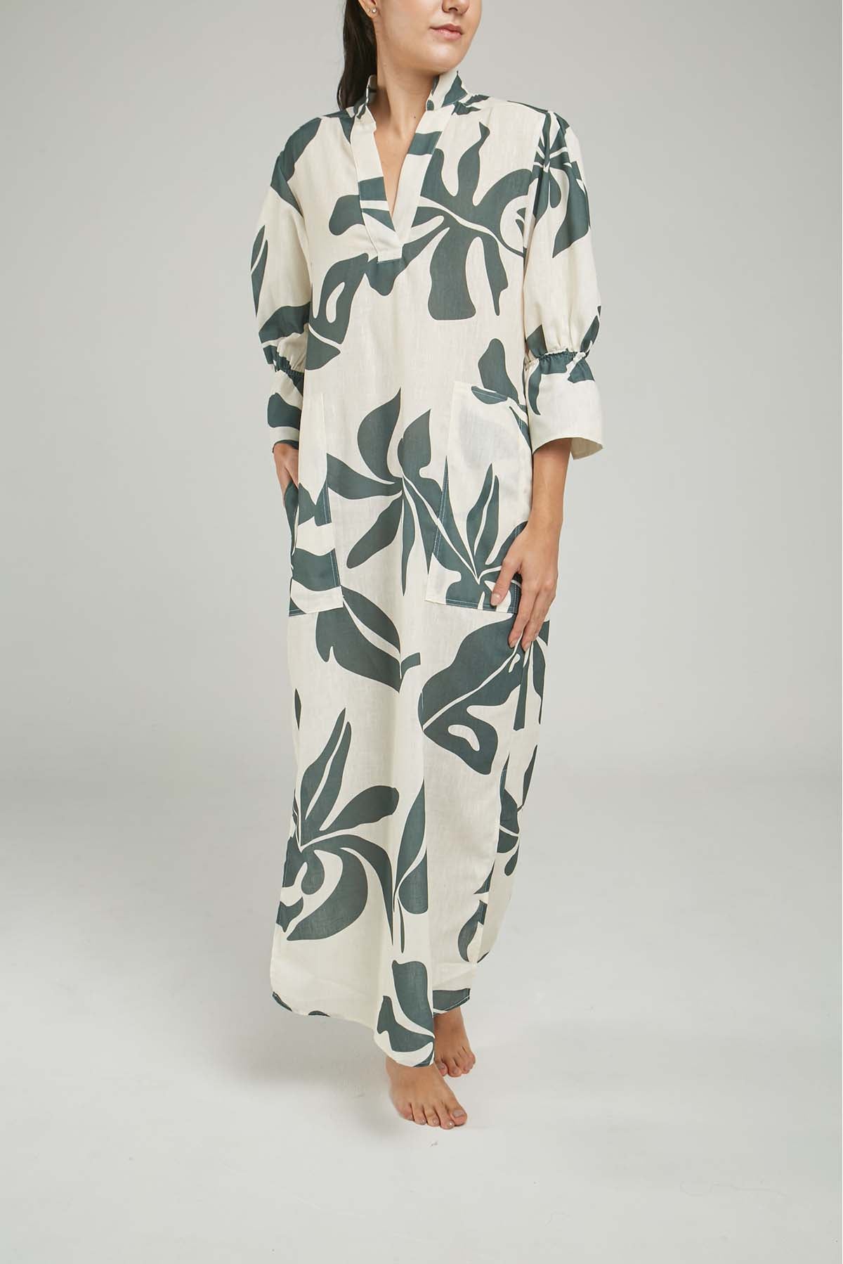 VESTIDO ESTAMPADO TREBOL BOLSILLOS  REC/LAD RES/PU