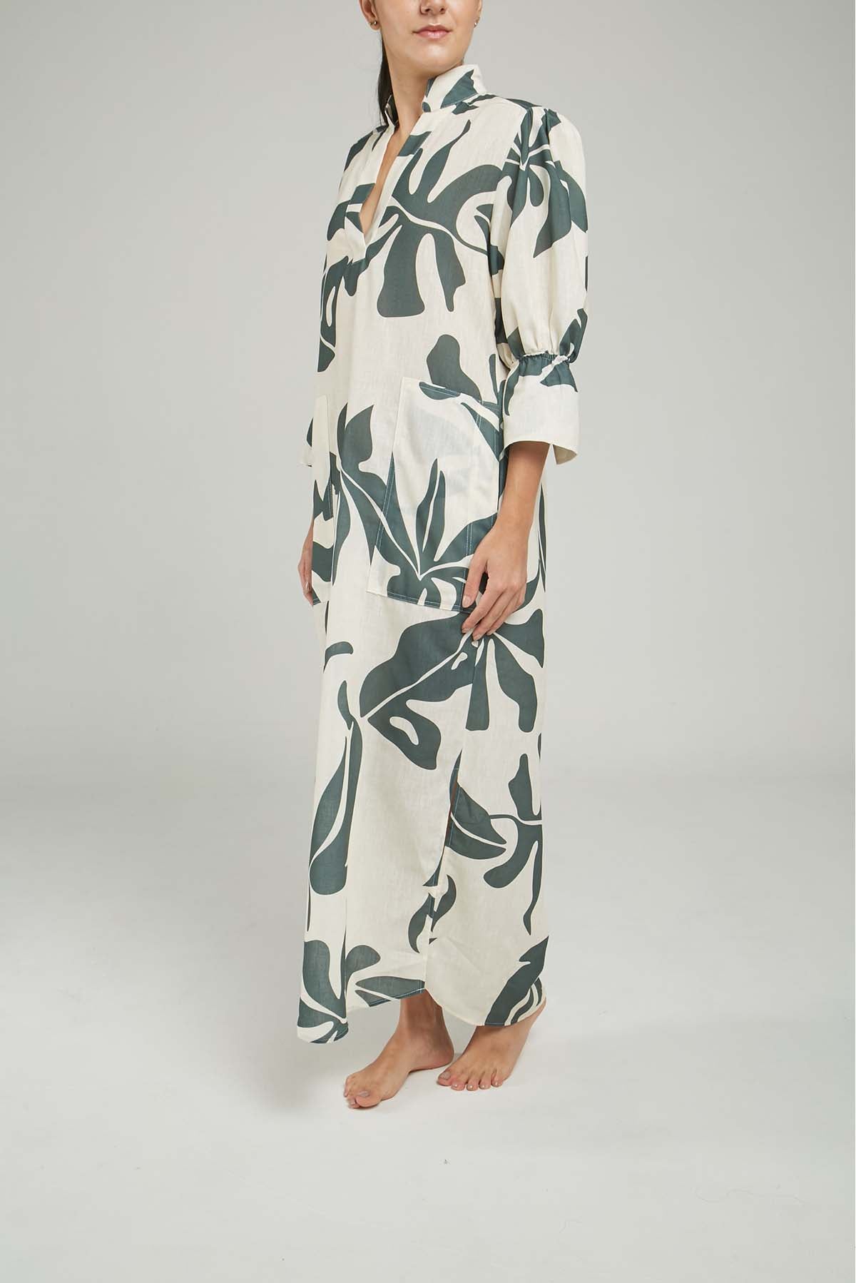 VESTIDO ESTAMPADO TREBOL BOLSILLOS  REC/LAD RES/PU