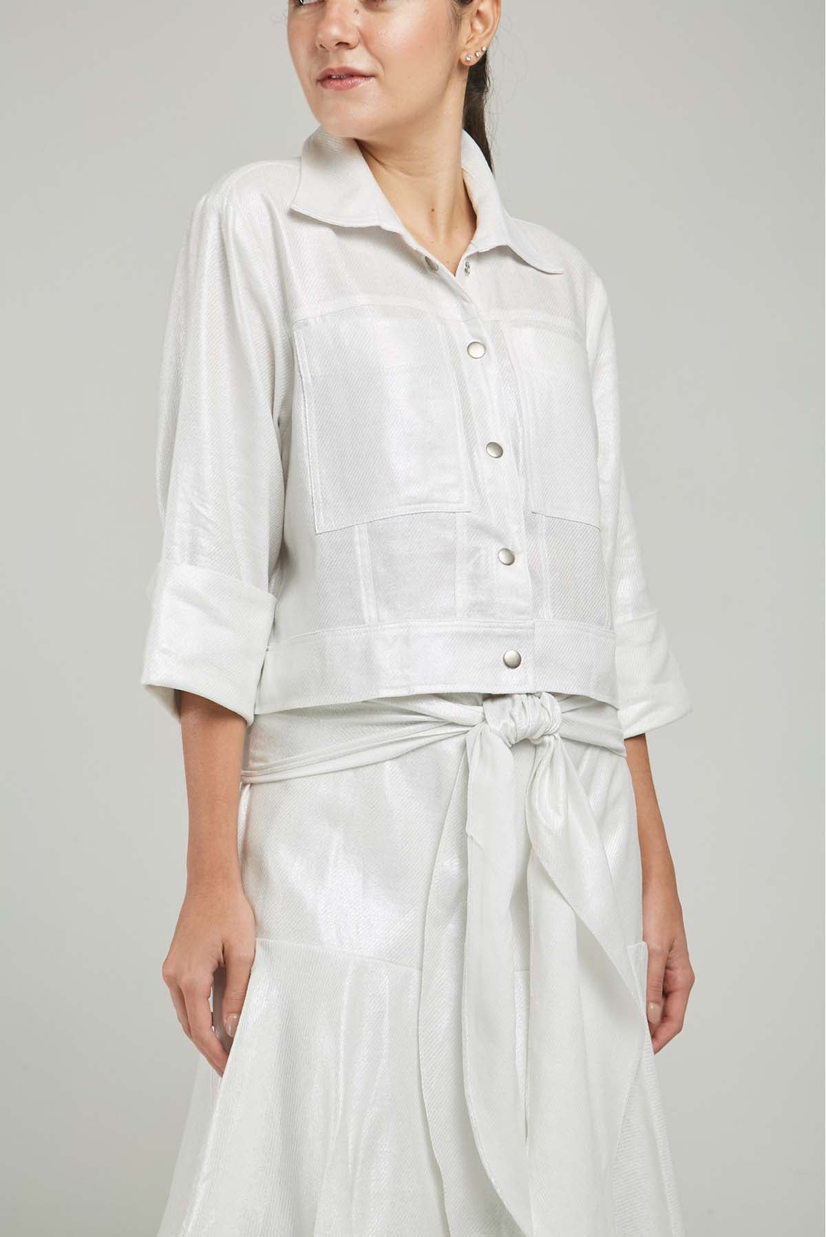 CHAQUETA JASPEADA LUREX BOLSILLO  MANGA 3/4  C/CA