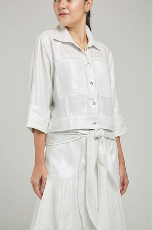 CHAQUETA JASPEADA LUREX BOLSILLO  MANGA 3/4  C/CA