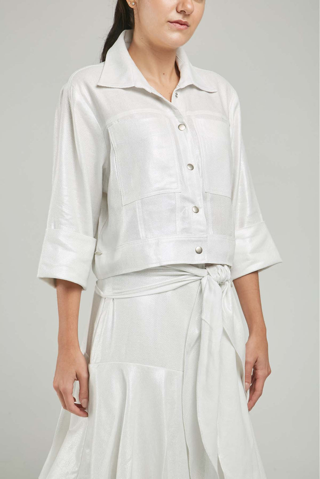 CHAQUETA JASPEADA LUREX BOLSILLO  MANGA 3/4  C/CA