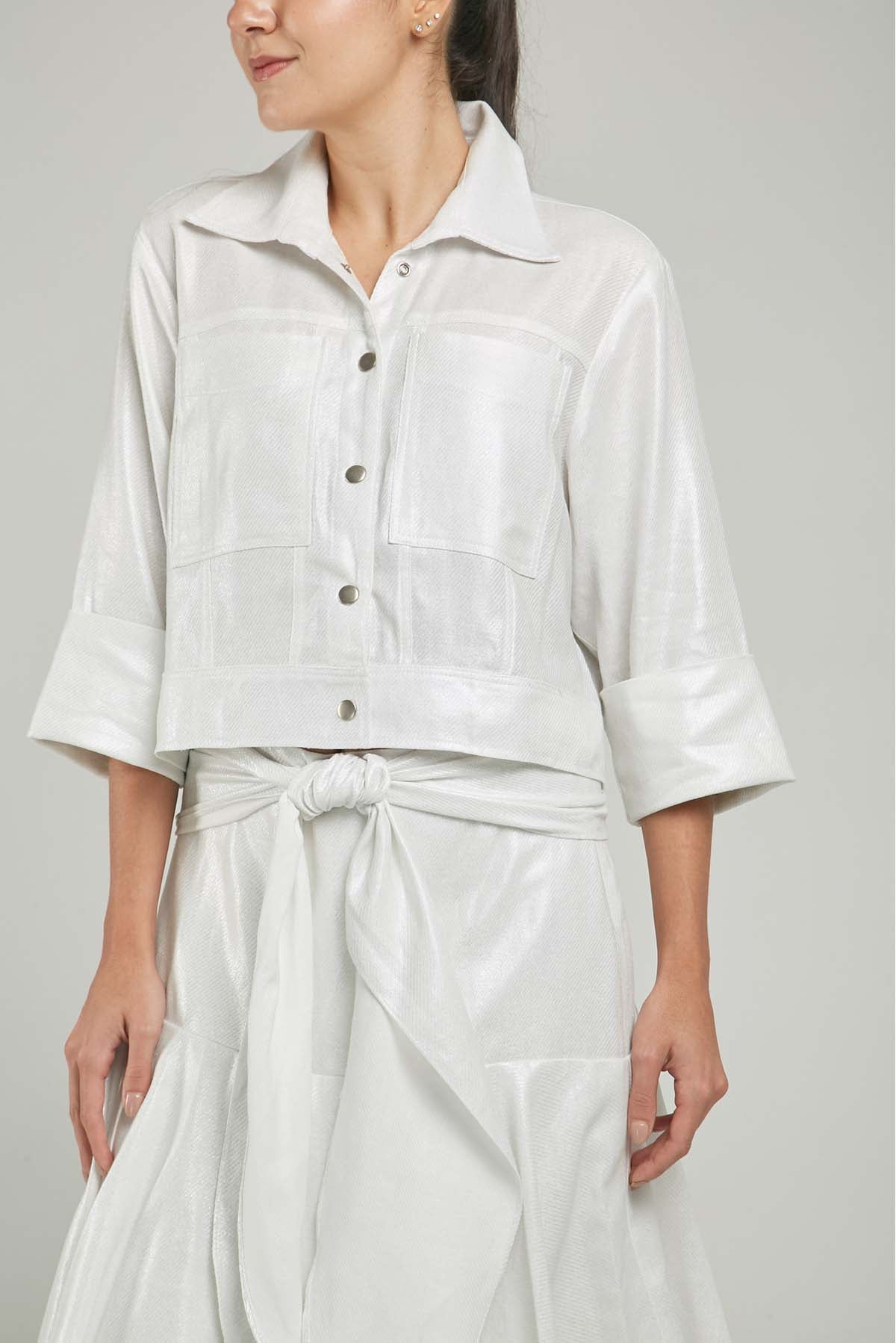 CHAQUETA JASPEADA LUREX BOLSILLO  MANGA 3/4  C/CA