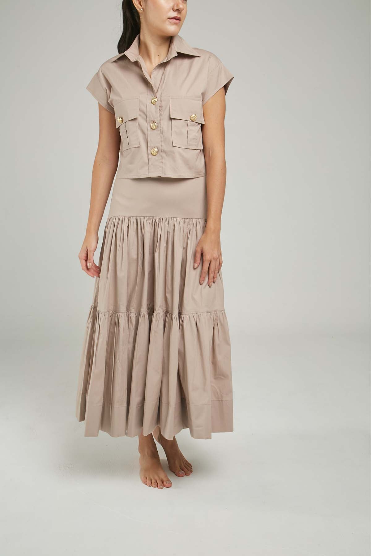 FALDA LARGA CORTE HORIZONTAL PRENSES PRETINA ANCHA