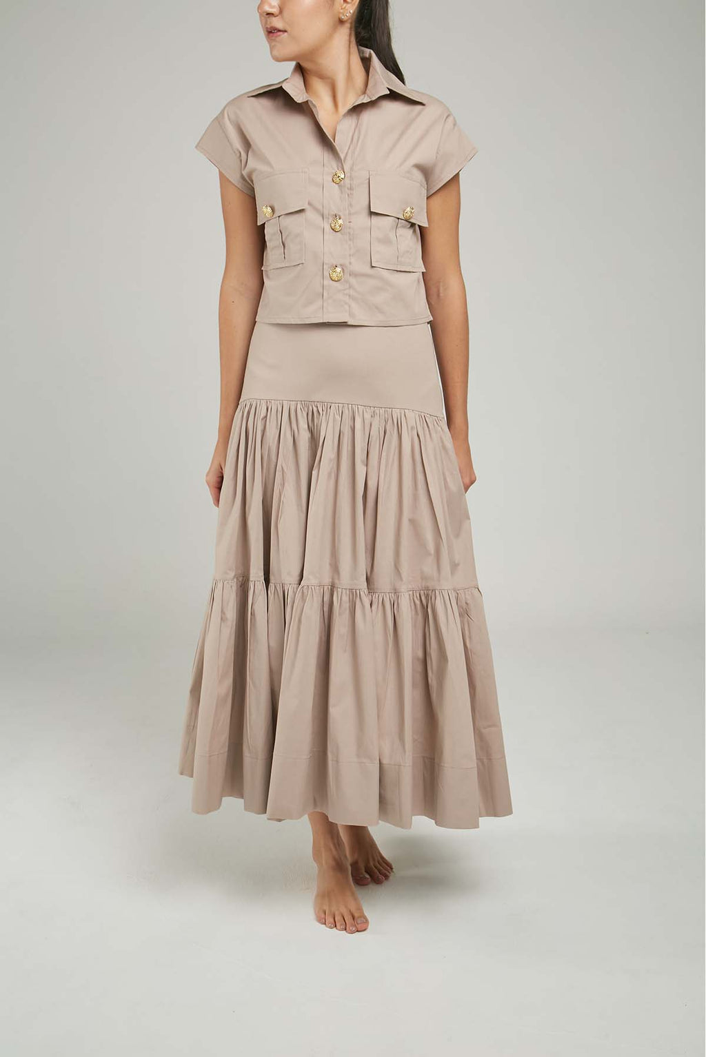 FALDA LARGA CORTE HORIZONTAL PRENSES PRETINA ANCHA