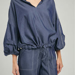 BLUSA DENIM TENCEL  CUELLO CAMISERO JARETA MANGA PELLIS