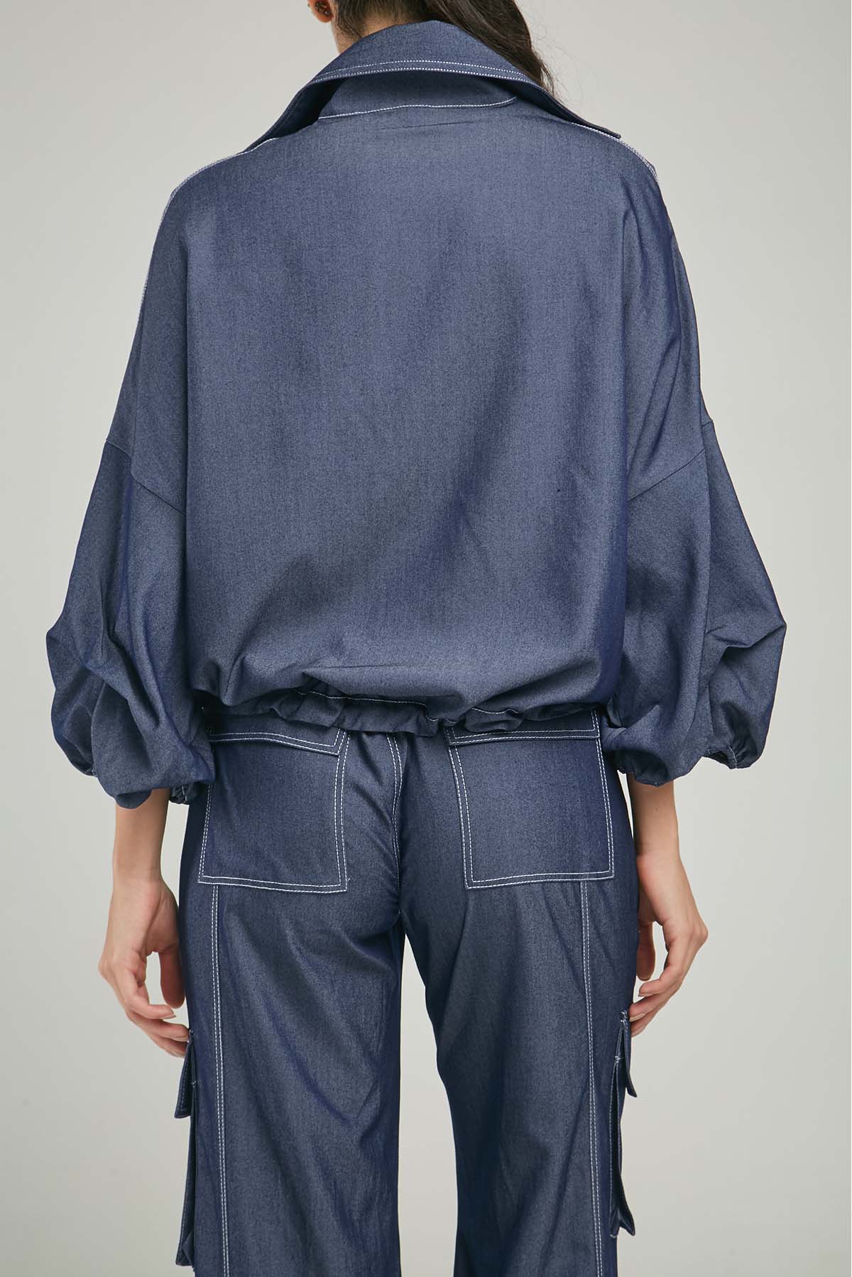 BLUSA DENIM TENCEL  CUELLO CAMISERO JARETA MANGA PELLIS