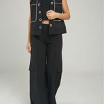 PANTALON TIPO CARGO BOLS BOTA ANCHA PRETINA  ANCHA