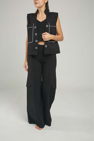 PANTALON TIPO CARGO BOLS BOTA ANCHA PRETINA  ANCHA