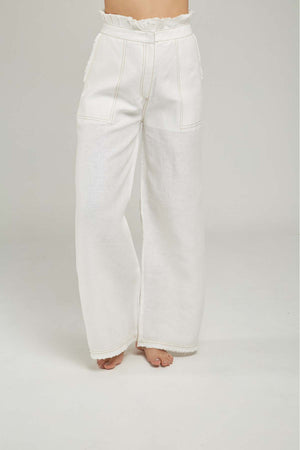 PANTALON LINO BORDE DESFLECADO PESPUNTE CAMEL