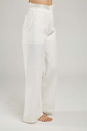 PANTALON LINO BORDE DESFLECADO PESPUNTE CAMEL