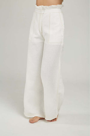 PANTALON LINO BORDE DESFLECADO PESPUNTE CAMEL