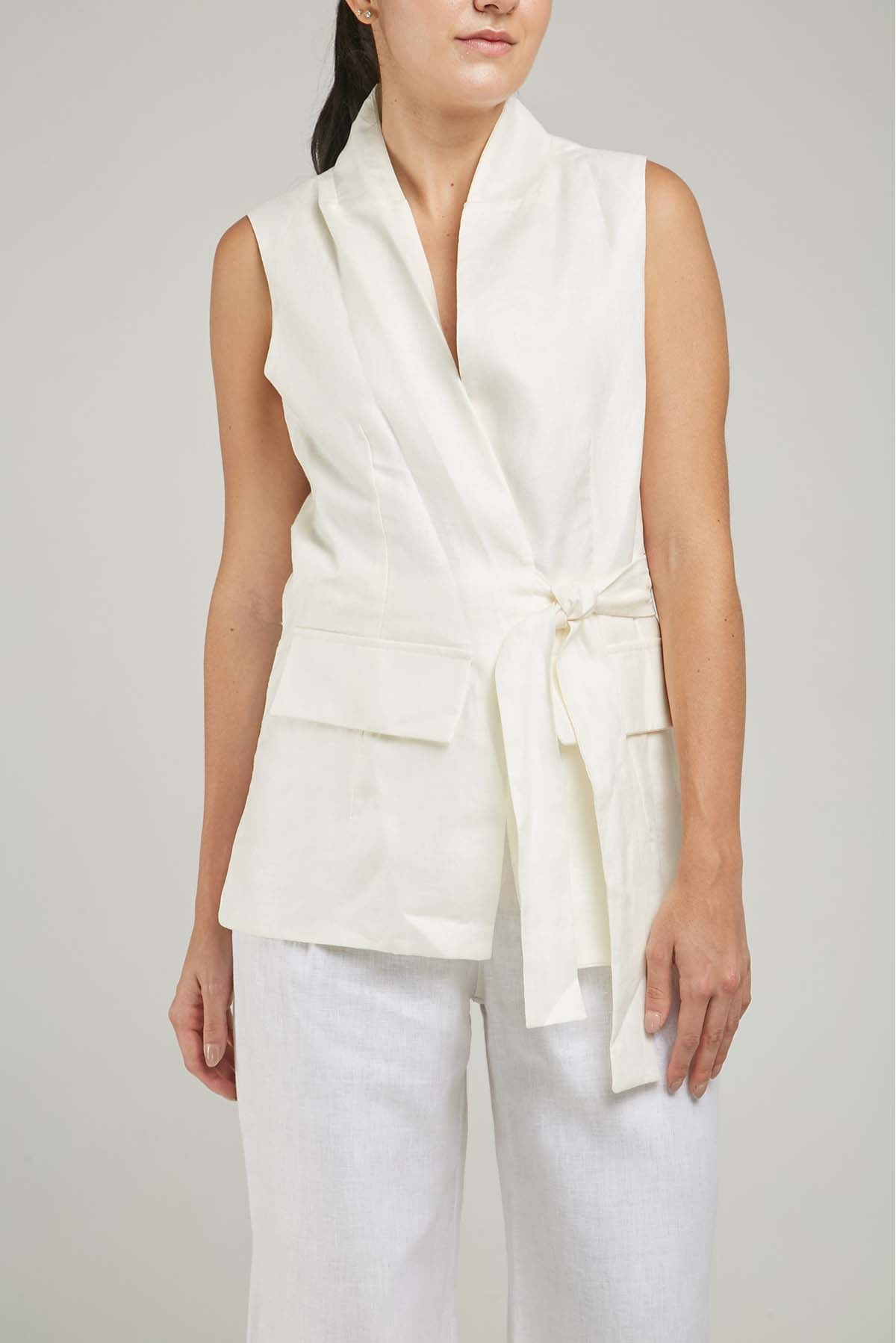 CHALECO LINO CRUZADO FAJON TAPAS C/N M/S