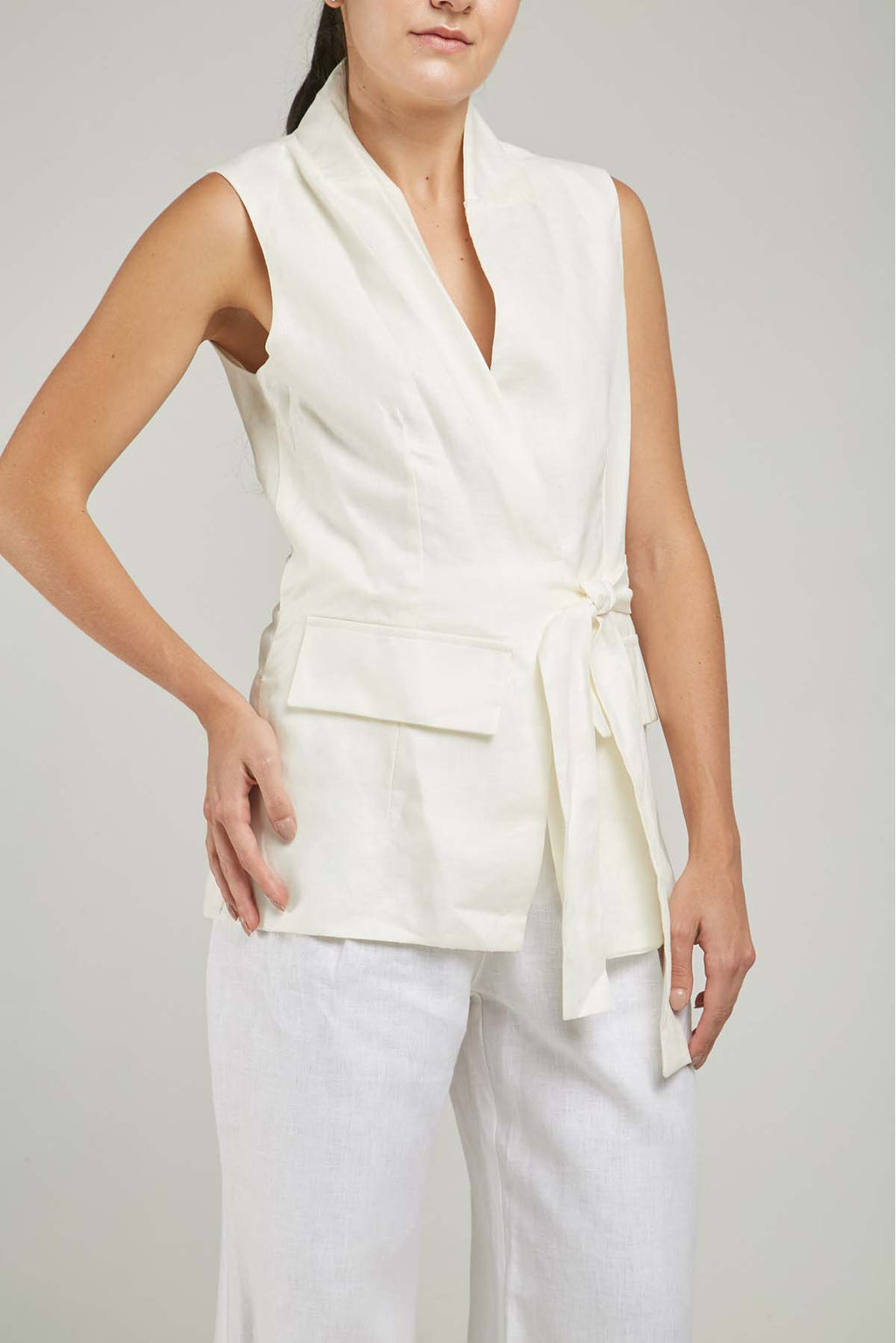 CHALECO LINO CRUZADO FAJON TAPAS C/N M/S