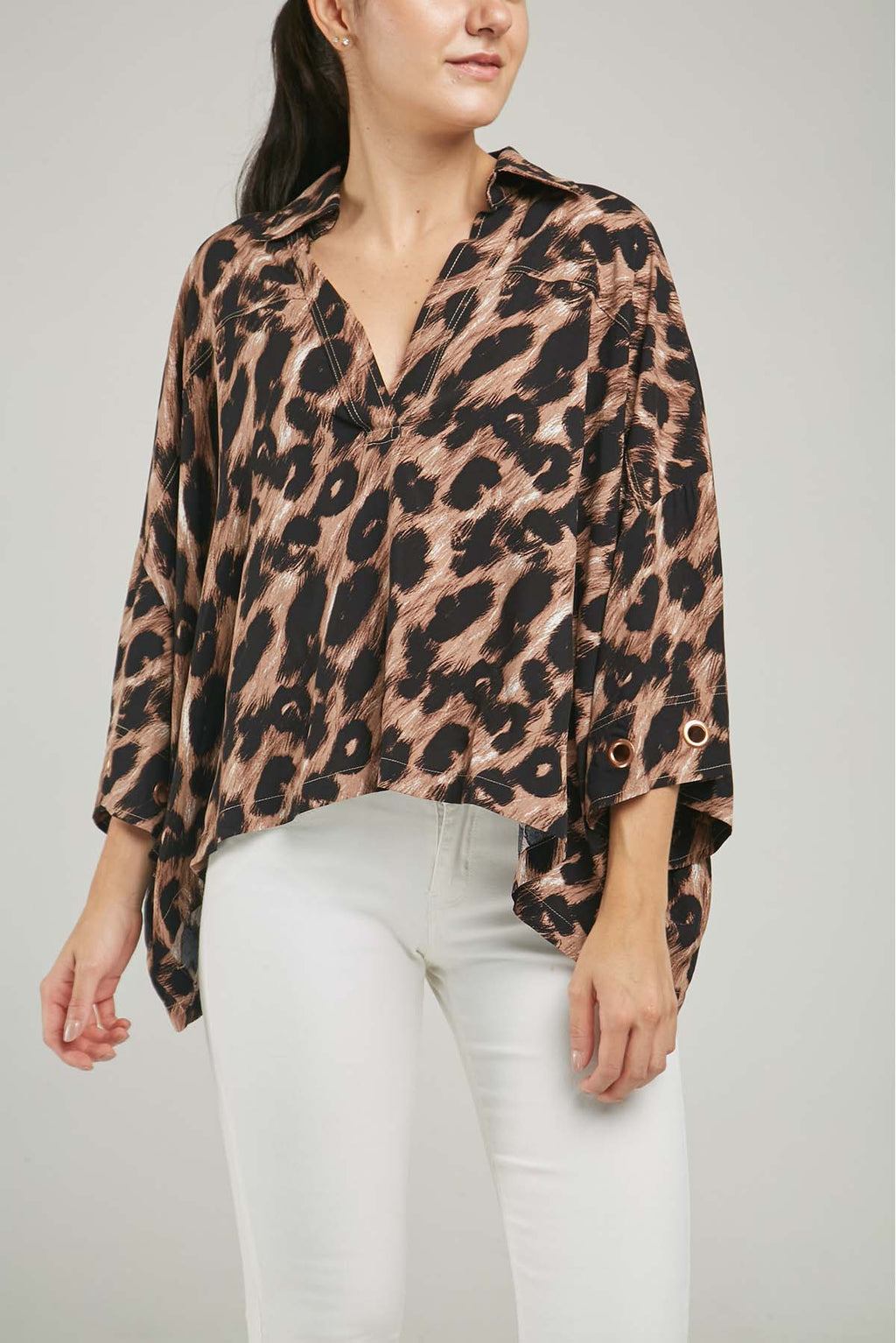 BLUSA ANIMAL PRINT MANGA RANGLA OJAL PUÑO C