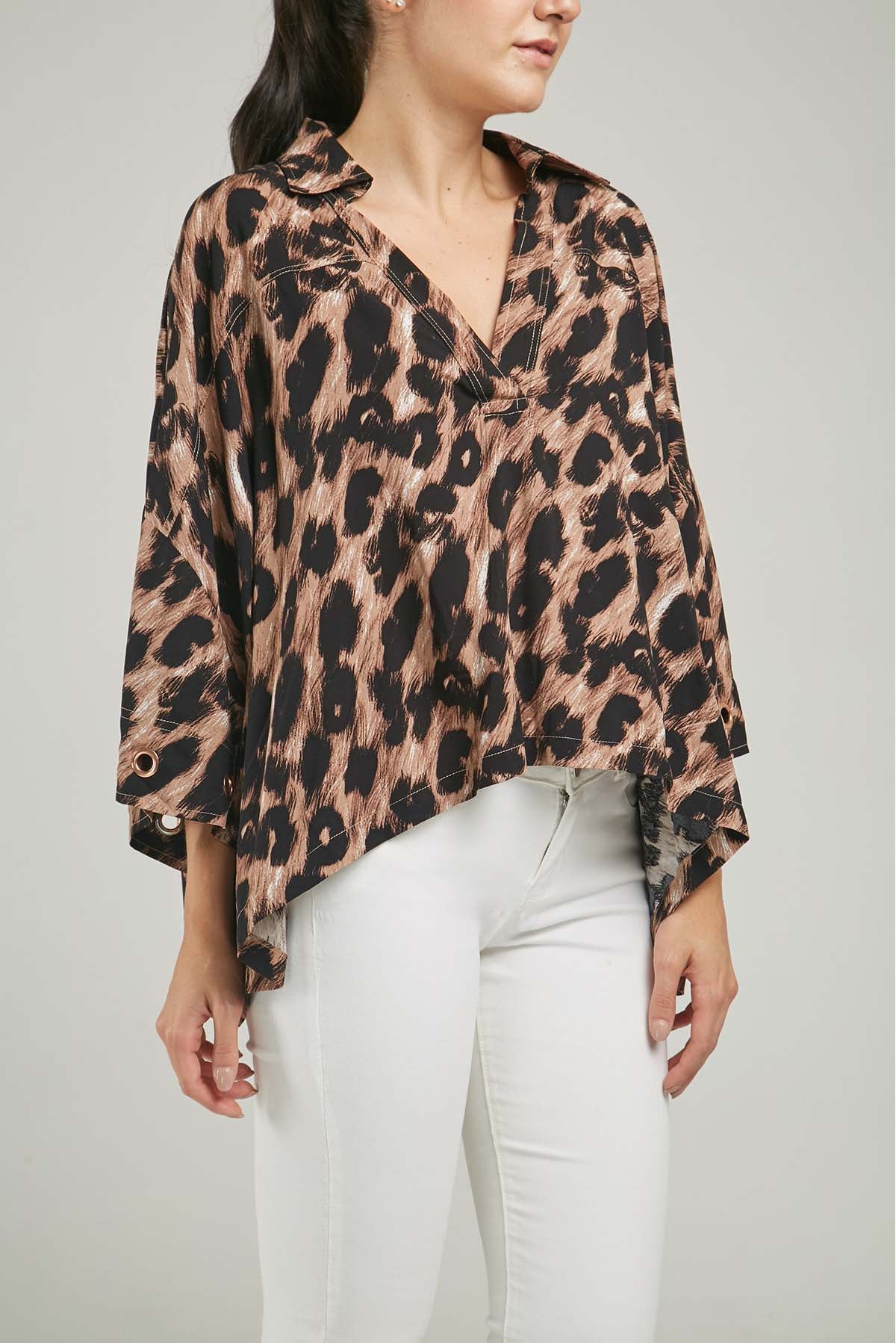 BLUSA ANIMAL PRINT MANGA RANGLA OJAL PUÑO C