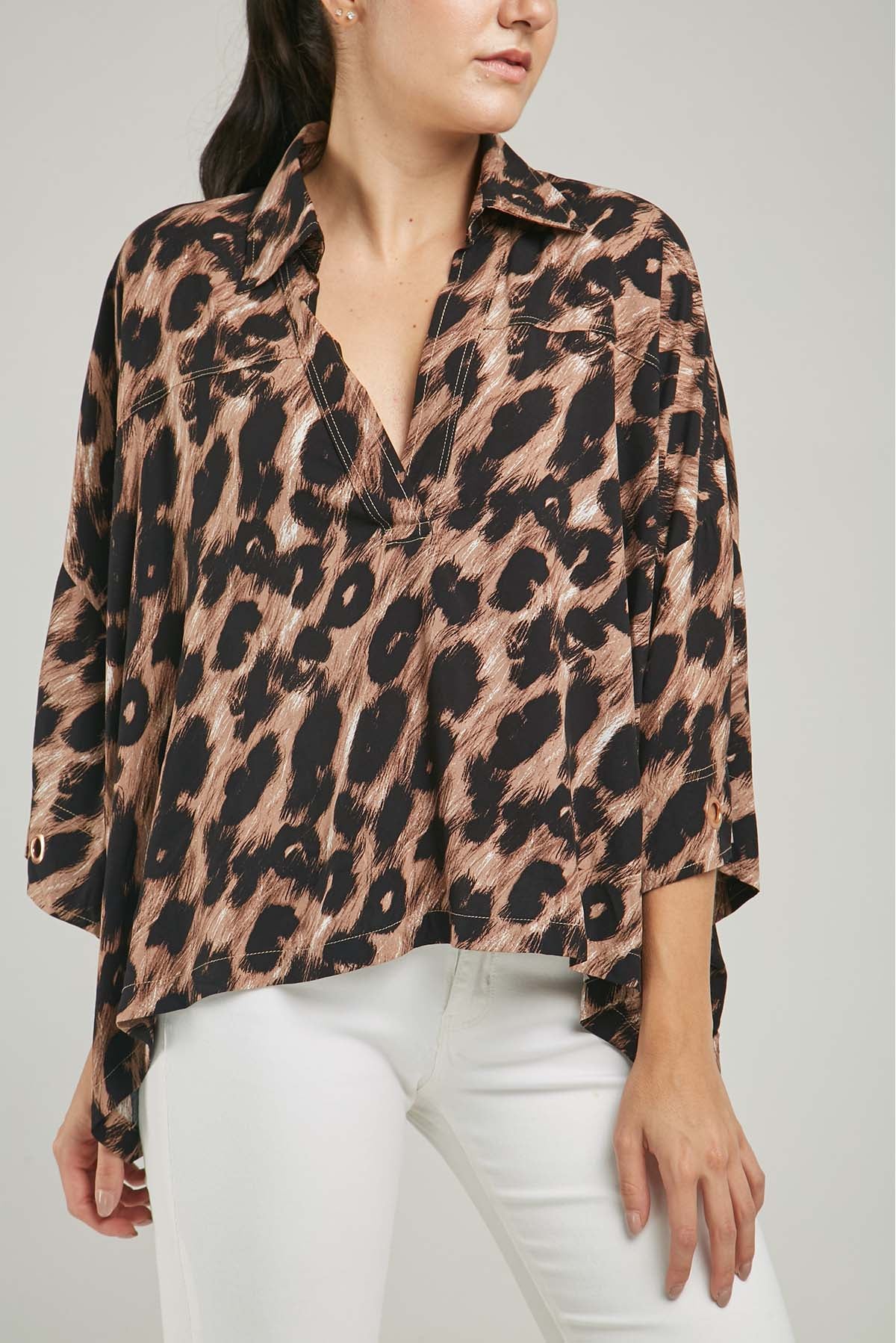 BLUSA ANIMAL PRINT MANGA RANGLA OJAL PUÑO C
