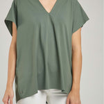CAMISETA SIN RUEDO MANGA RODADA CUELLO V