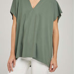 CAMISETA SIN RUEDO MANGA RODADA CUELLO V