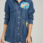 BLUSON TIPO JEAN PARCHE ADELANTE  BORDA FLOR BOLERO