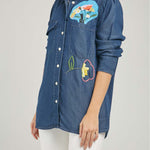 BLUSON TIPO JEAN PARCHE ADELANTE  BORDA FLOR BOLERO