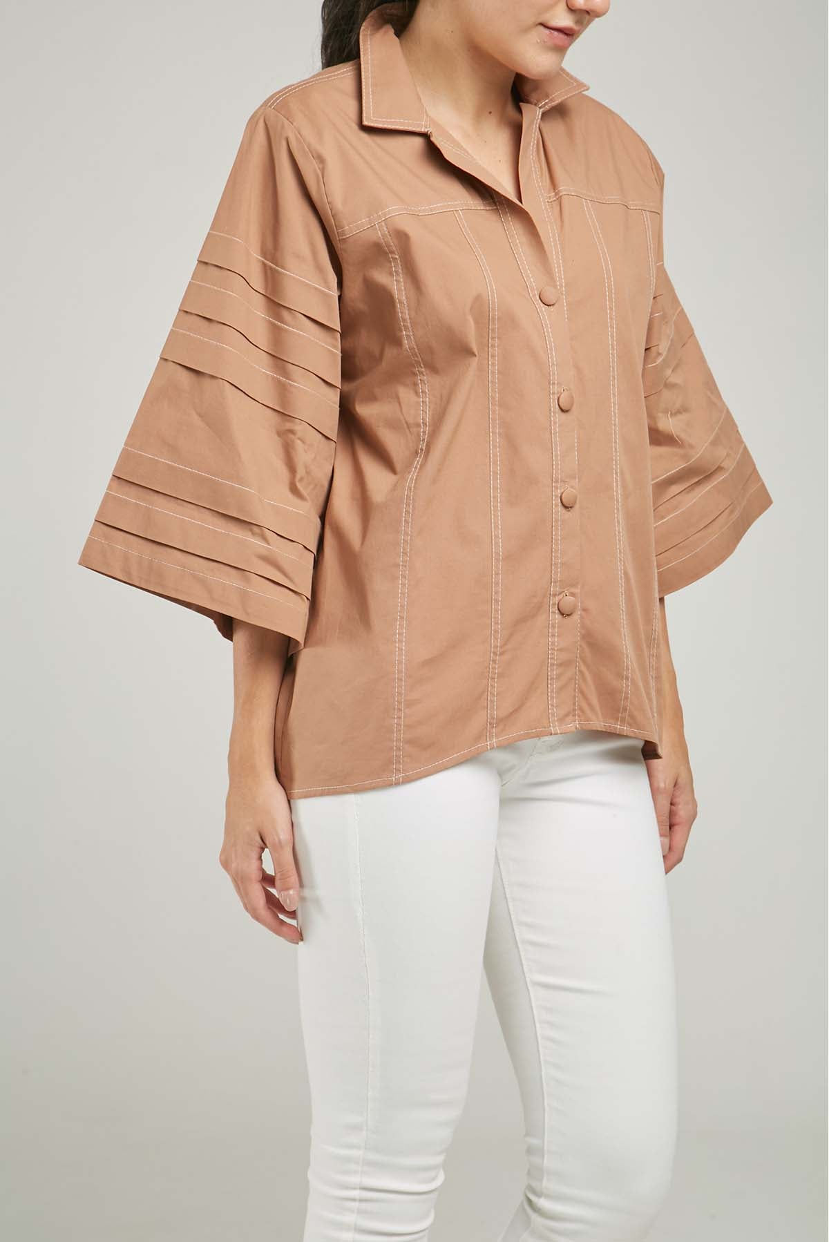 BLUSA CORTES PESPUNTE MANGA ANCHAS ALFORZA PESPUNTE