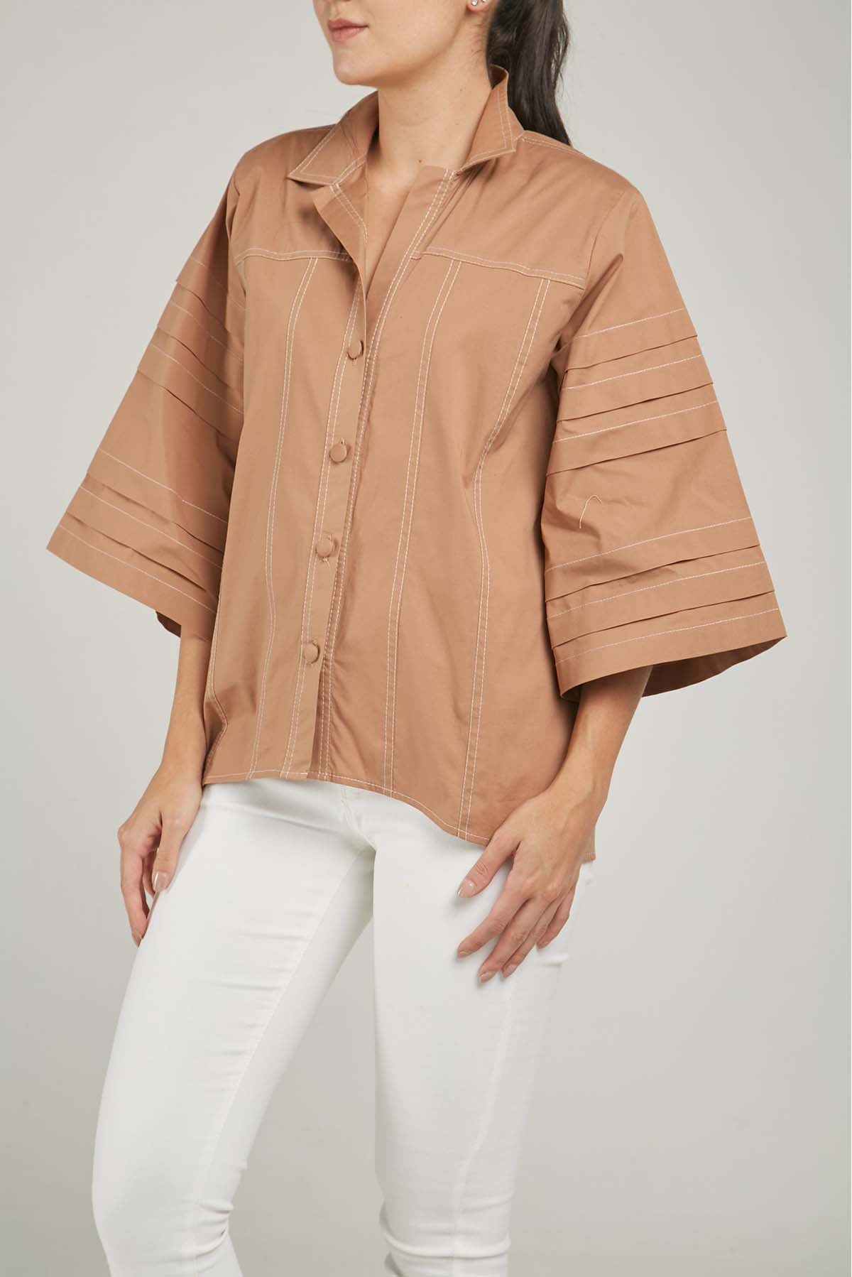 BLUSA CORTES PESPUNTE MANGA ANCHAS ALFORZA PESPUNTE