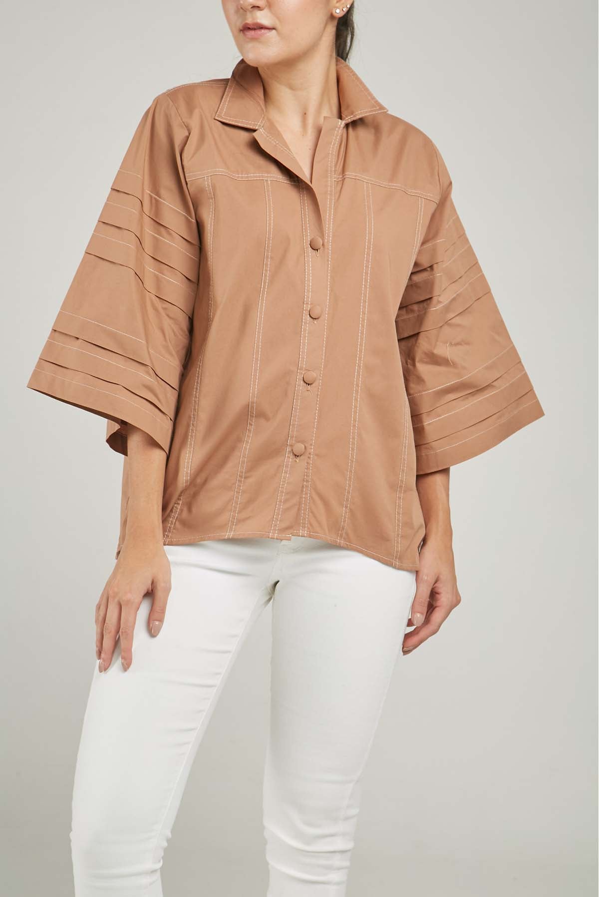 BLUSA CORTES PESPUNTE MANGA ANCHAS ALFORZA PESPUNTE