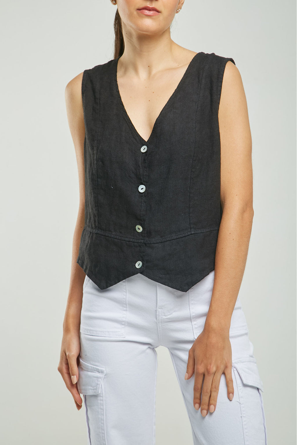 CHALECO LINO CORTE HORIZONTAL RUED M/S C/V