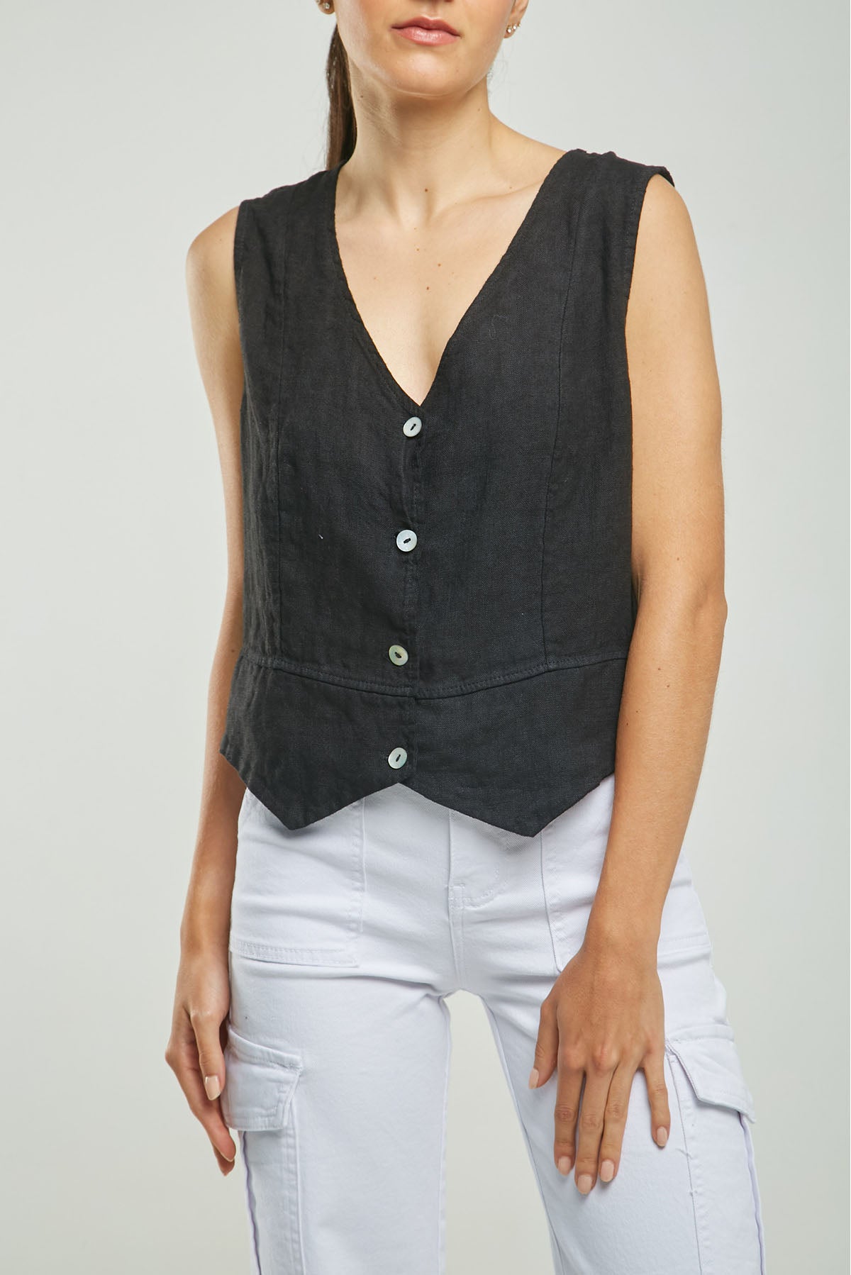 CHALECO LINO CORTE HORIZONTAL RUED M/S C/V