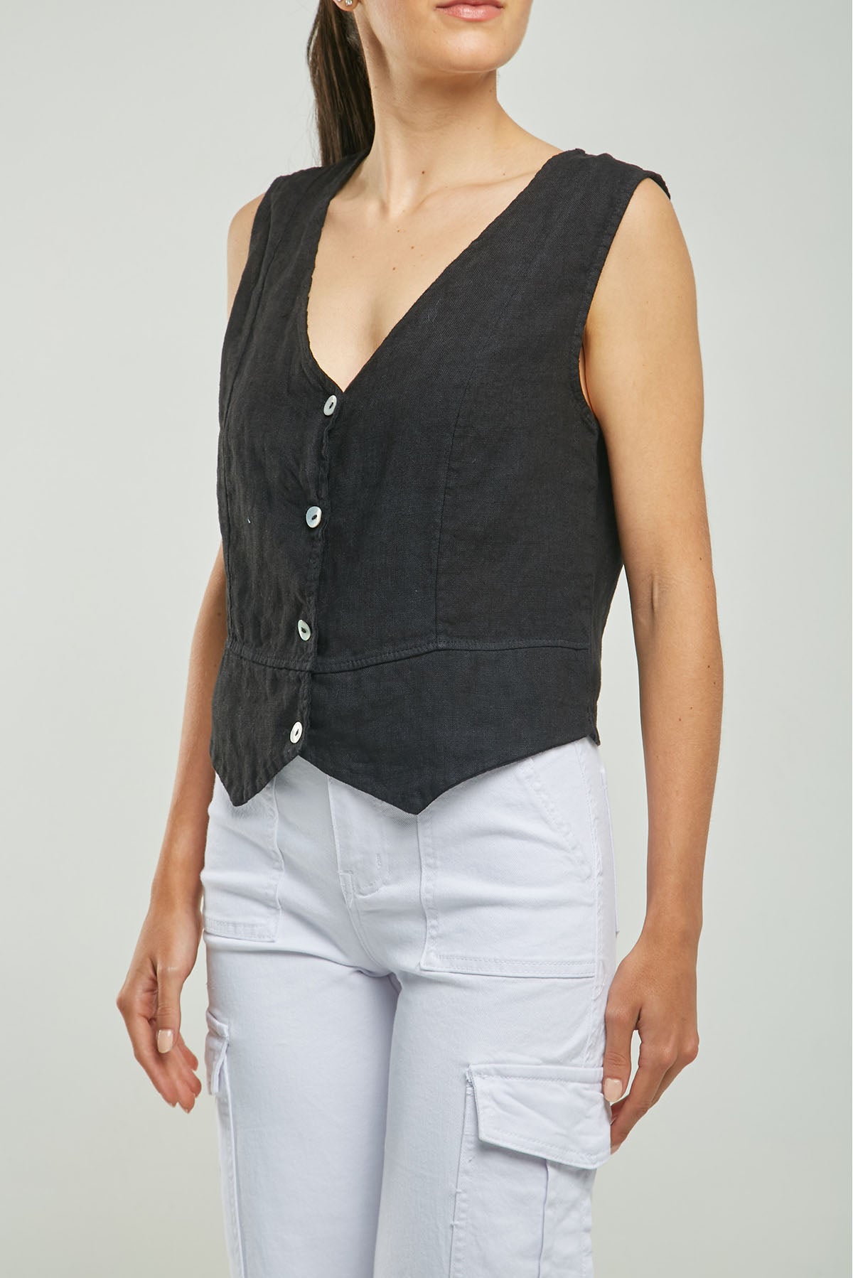 CHALECO LINO CORTE HORIZONTAL RUED M/S C/V