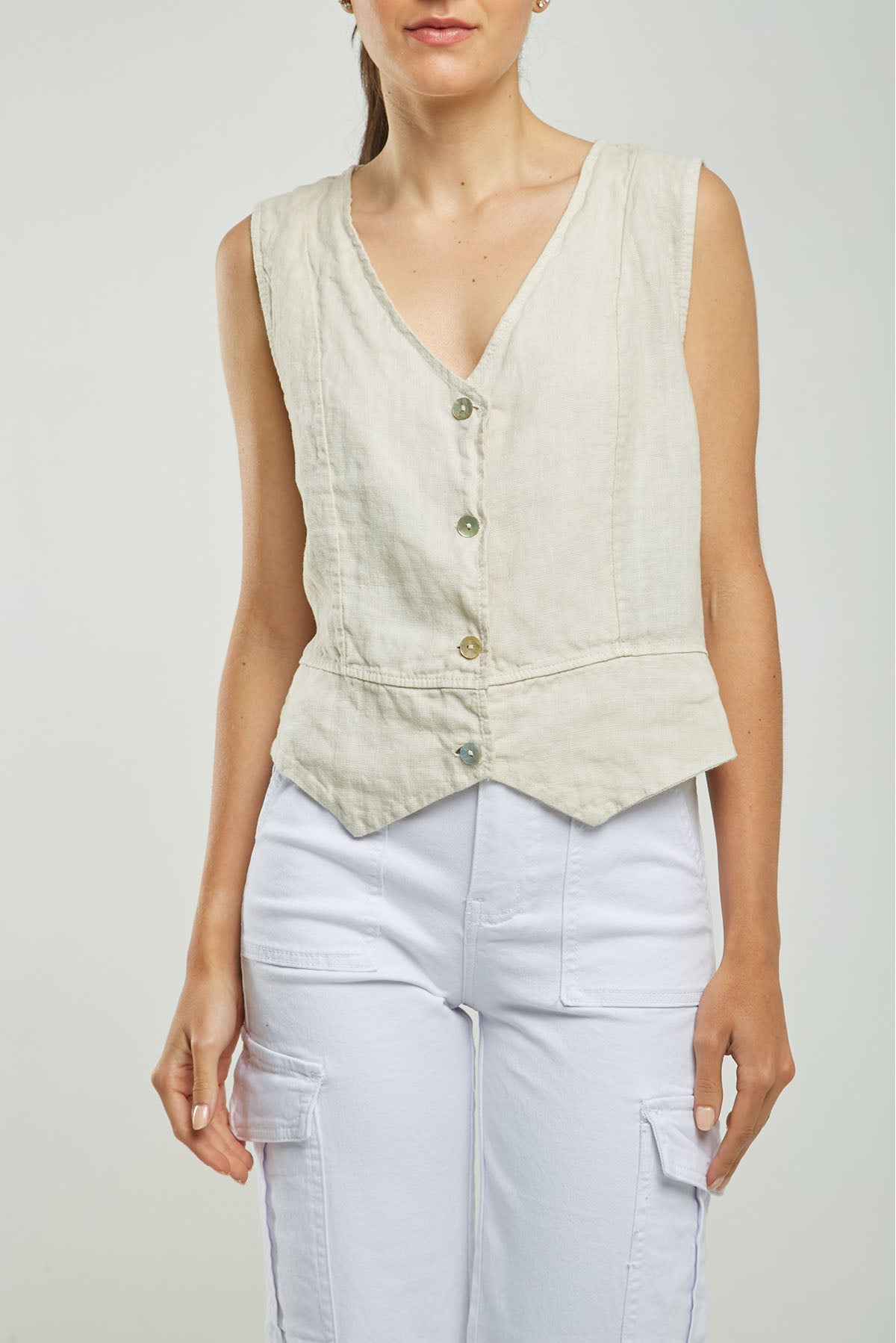 CHALECO LINO CORTE HORIZONTAL RUED M/S C/V