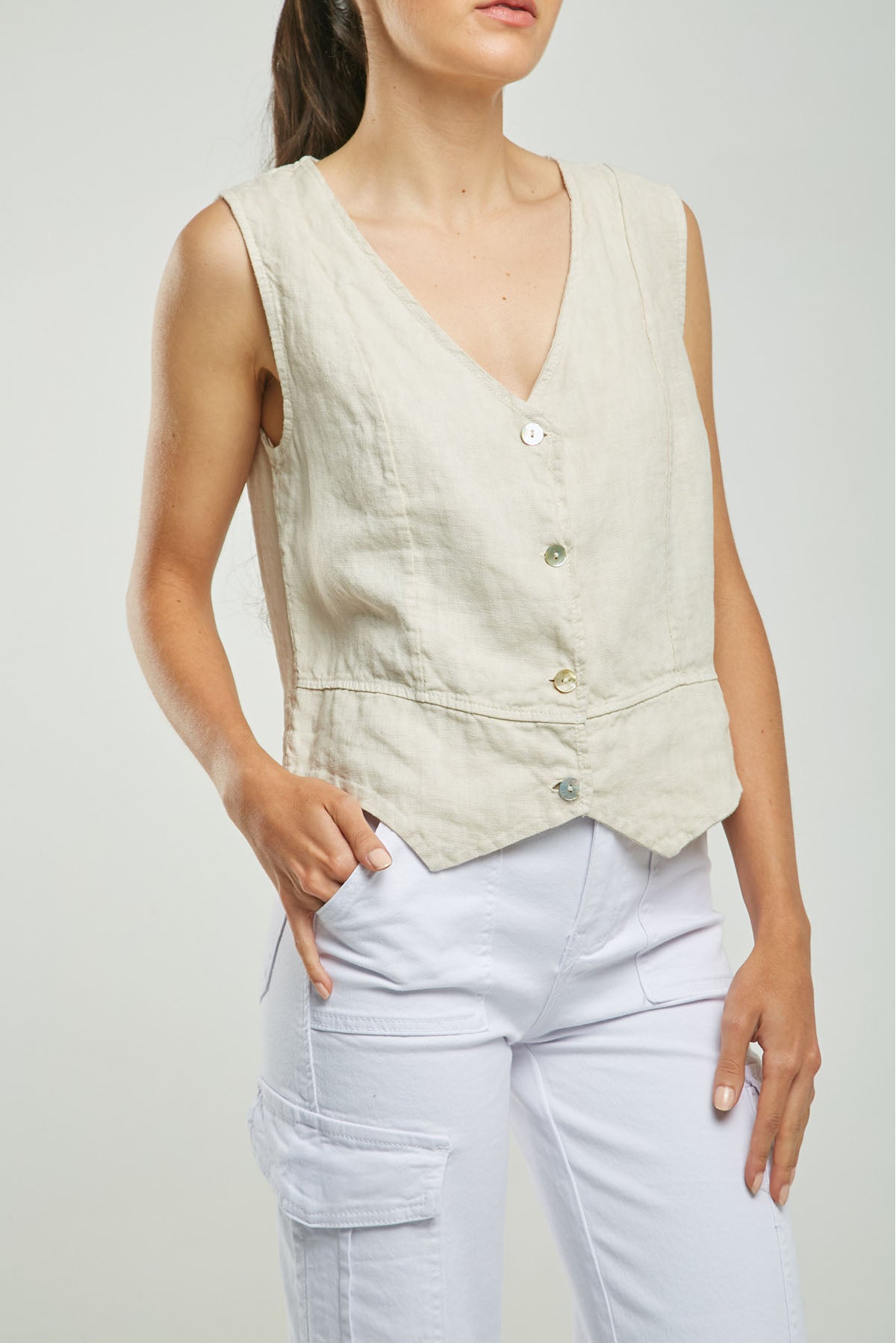 CHALECO LINO CORTE HORIZONTAL RUED M/S C/V