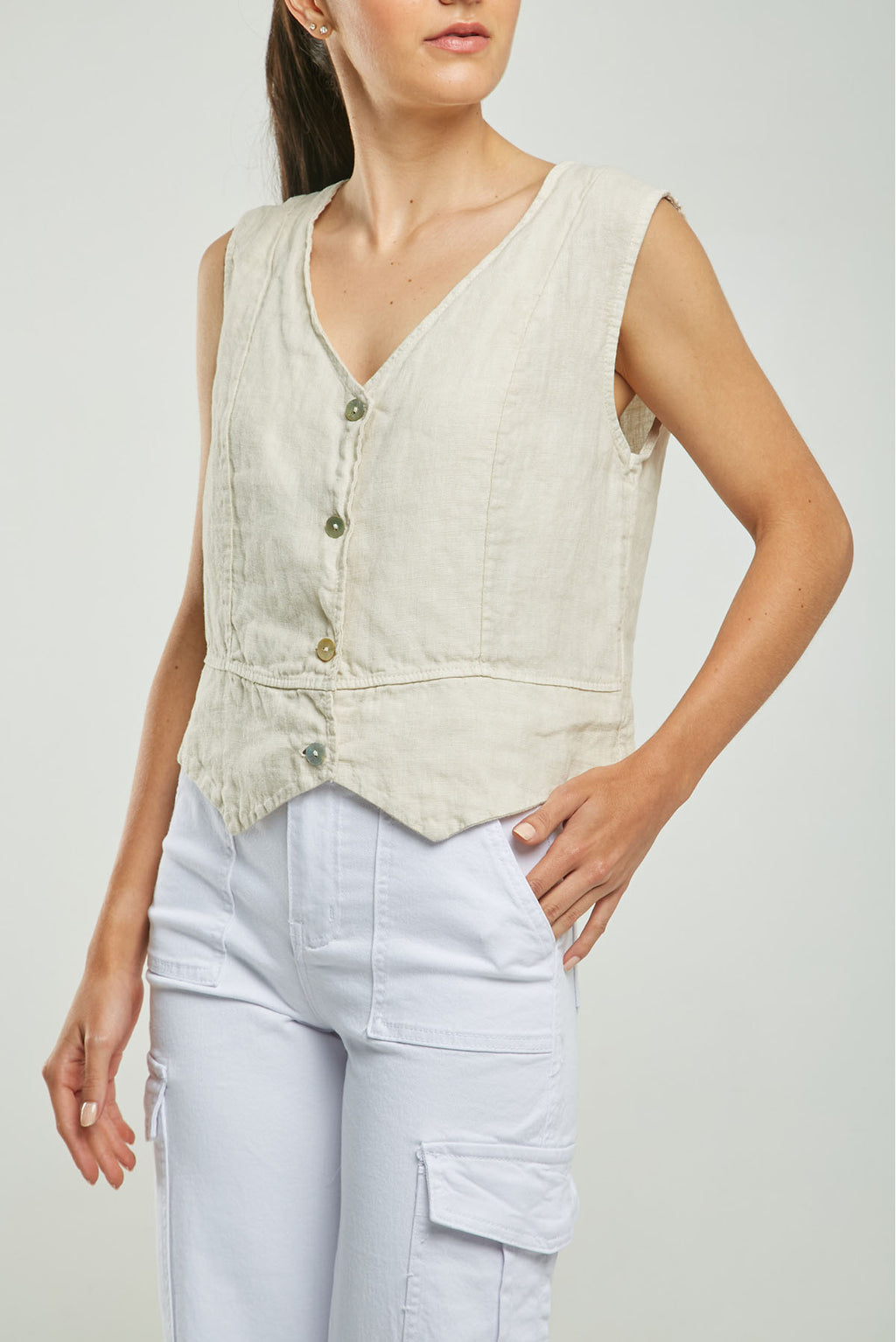 CHALECO LINO CORTE HORIZONTAL RUED M/S C/V