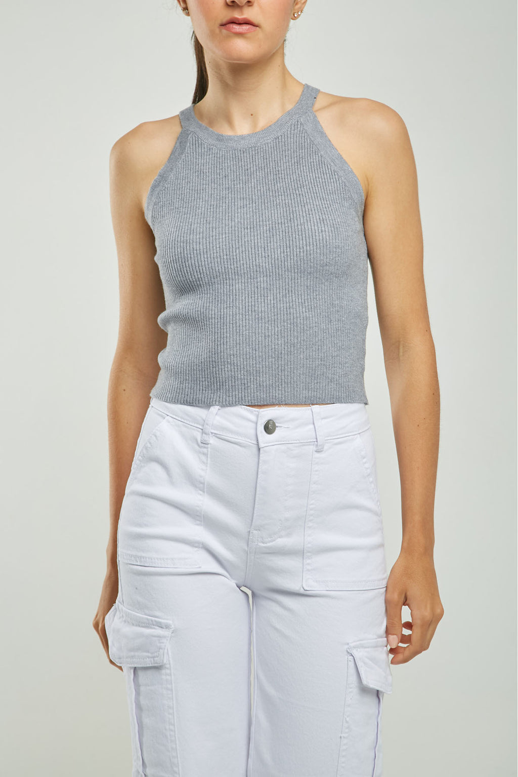 TOP TEJIDO ACANALADO CUELLO PULSARA MANGA SISA