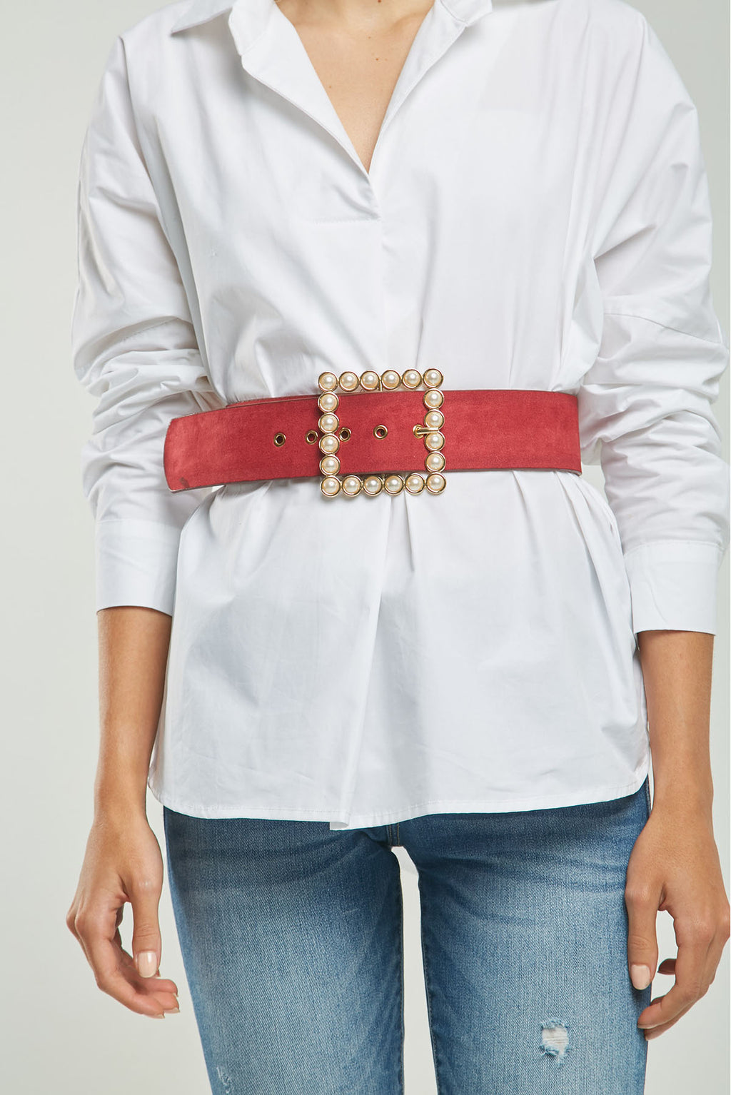 CORREA CUERO HEBILLA CUADRADA PERLAS