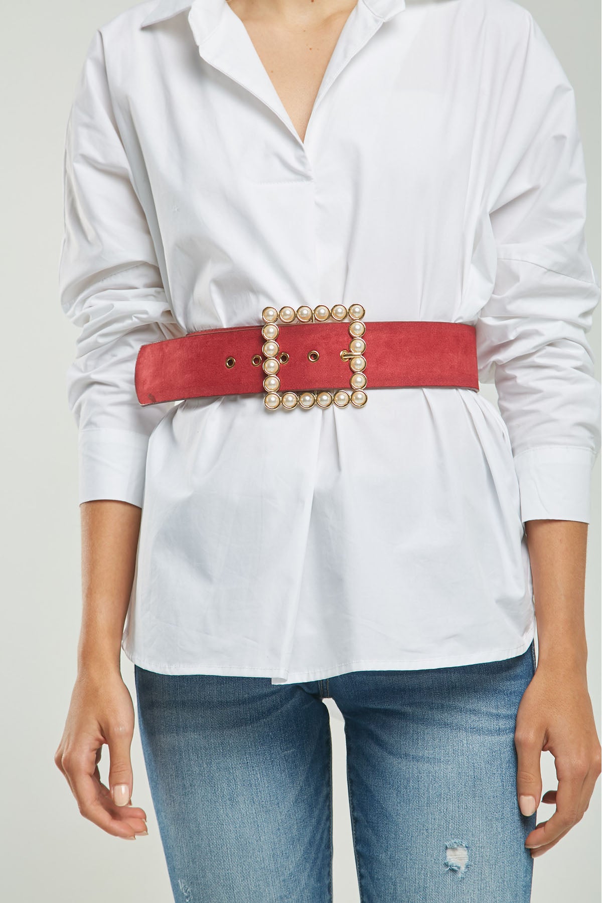 CORREA CUERO HEBILLA CUADRADA PERLAS