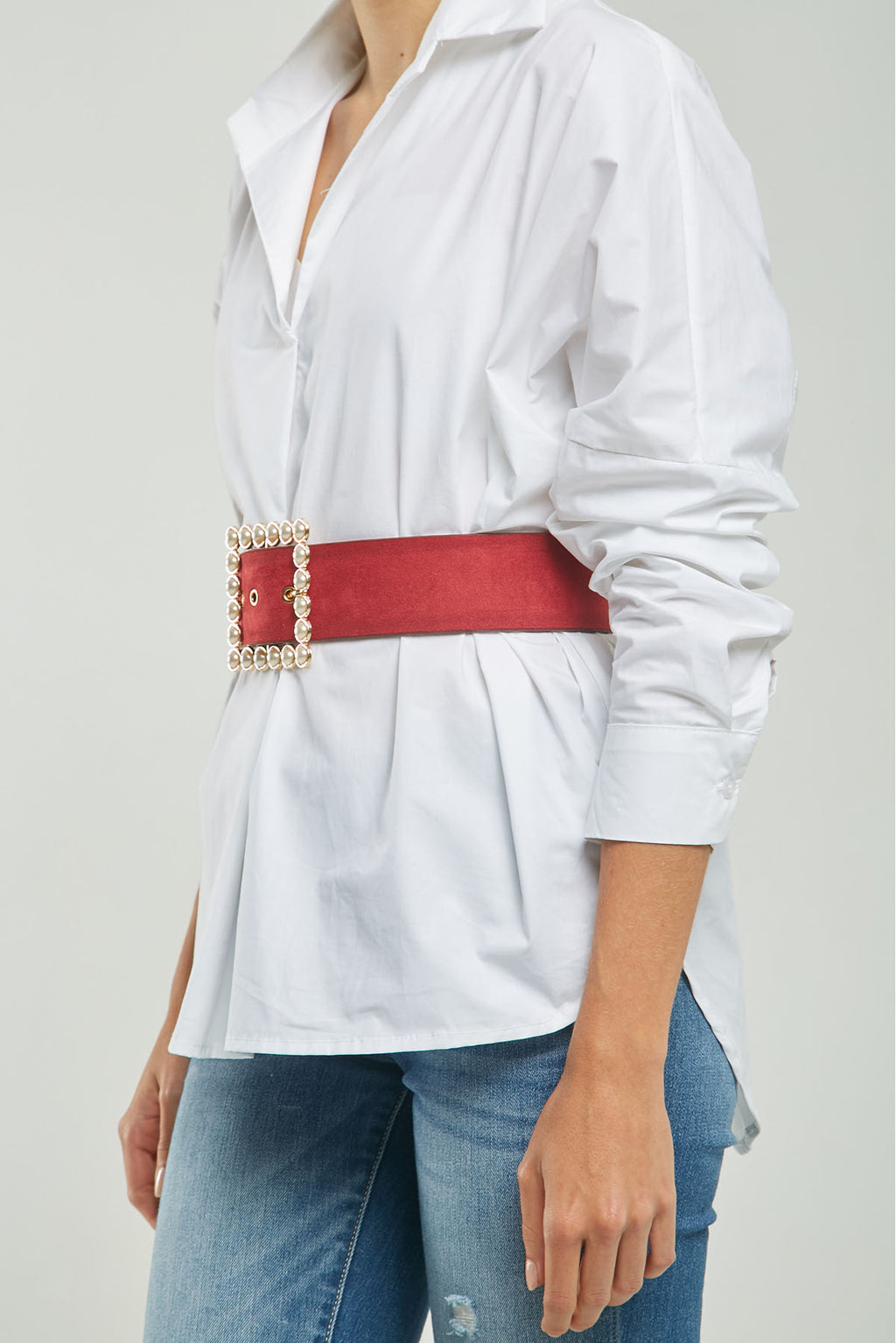 CORREA CUERO HEBILLA CUADRADA PERLAS