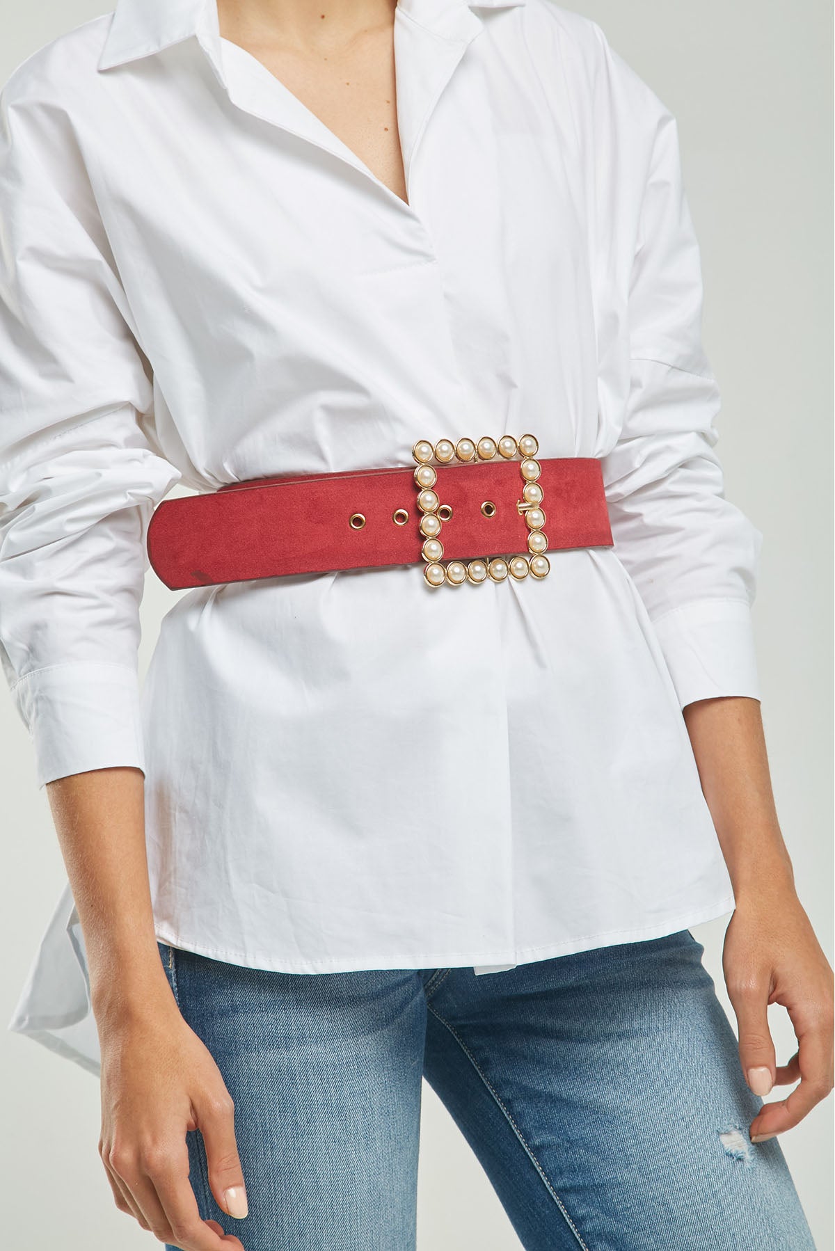 CORREA CUERO HEBILLA CUADRADA PERLAS