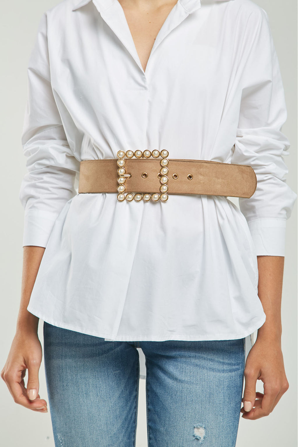 CORREA CUERO HEBILLA CUADRADA PERLAS