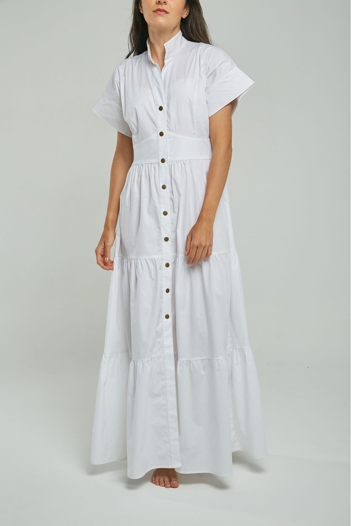 VESTIDO CORTE CINTURA PESPUNTE CUELLO MANGA C/N MC