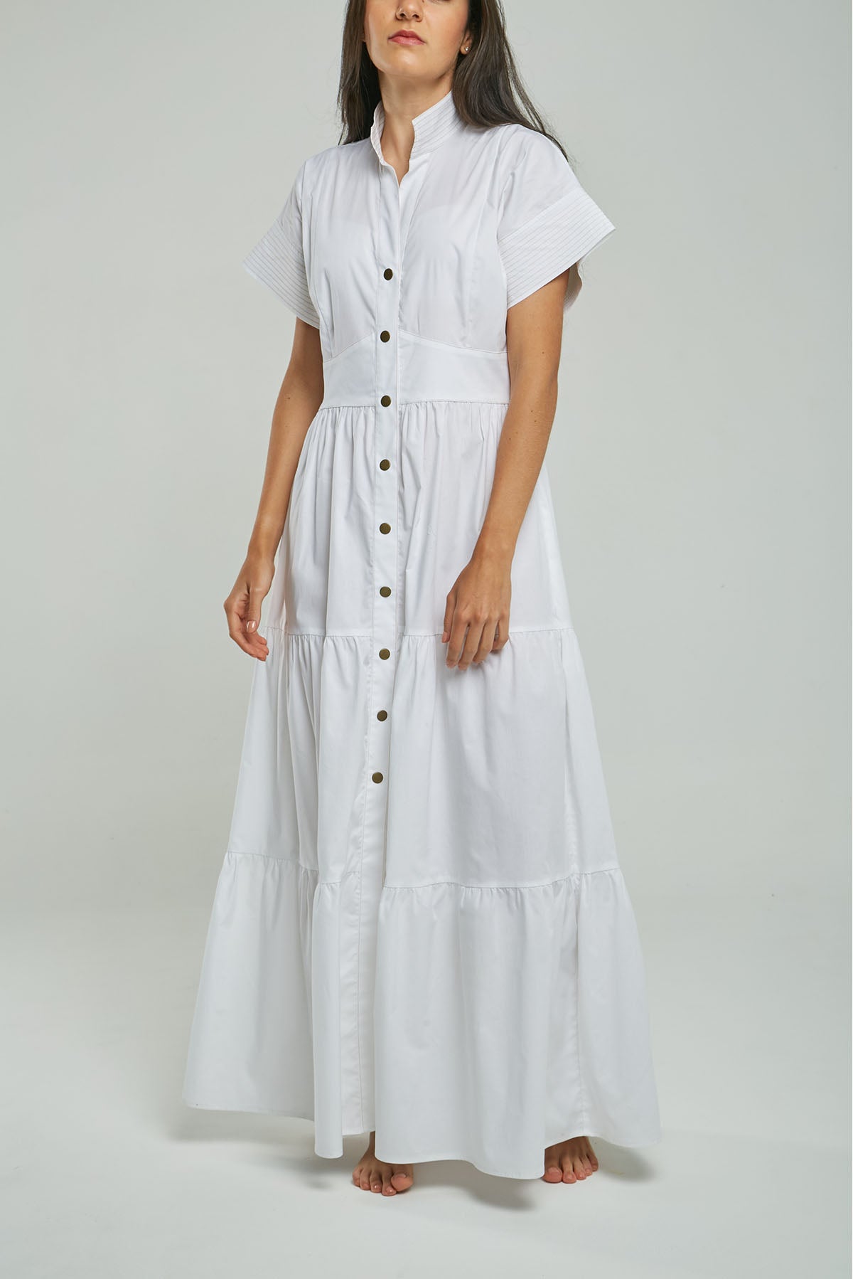 VESTIDO CORTE CINTURA PESPUNTE CUELLO MANGA C/N MC