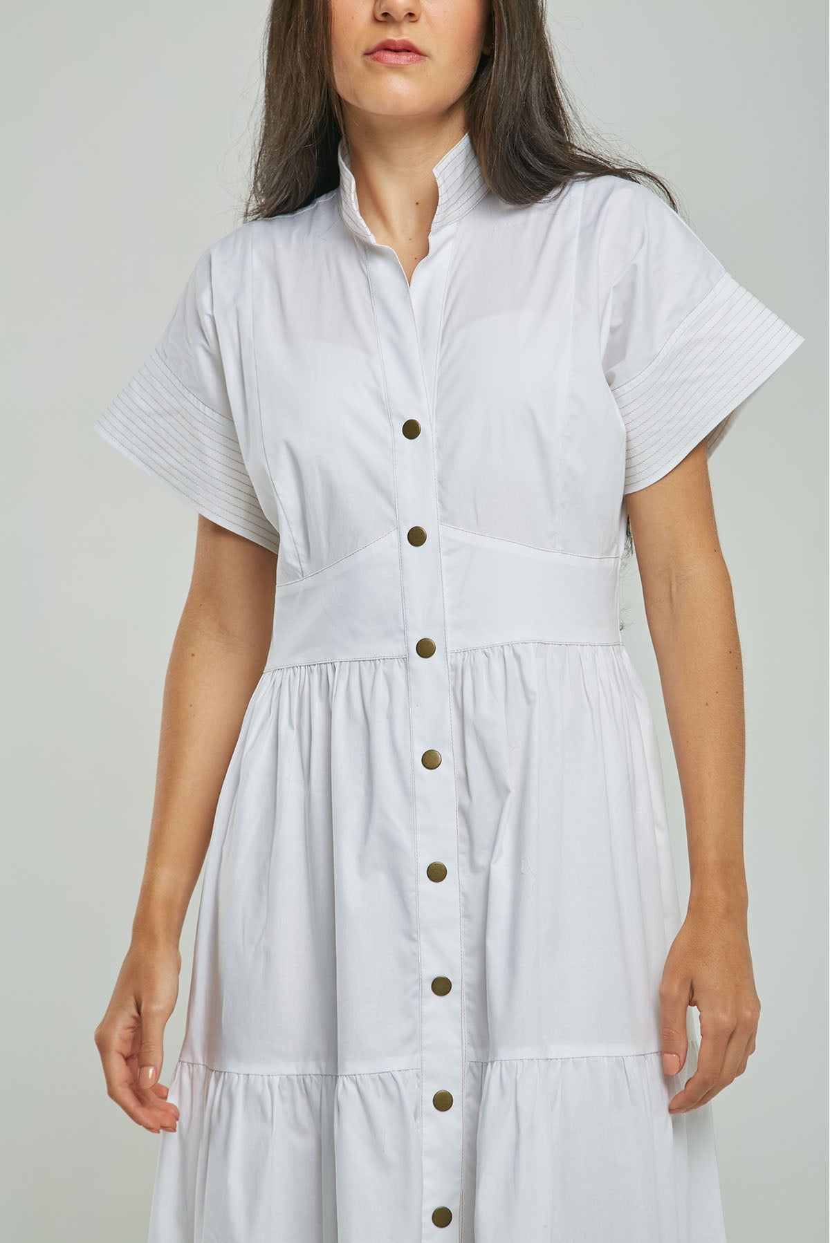 VESTIDO CORTE CINTURA PESPUNTE CUELLO MANGA C/N MC
