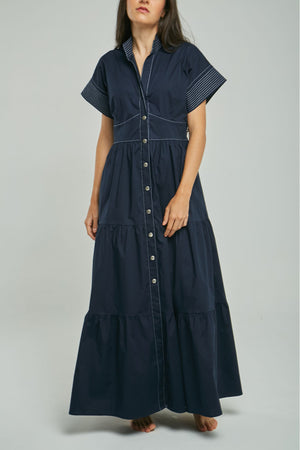 VESTIDO CORTE CINTURA PESPUNTE CUELLO MANGA C/N MC