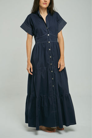 VESTIDO CORTE CINTURA PESPUNTE CUELLO MANGA C/N MC