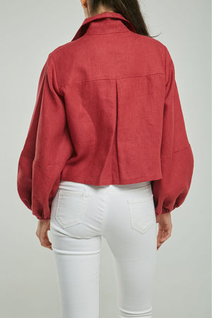 CAMISA LINO DOBLE PERILLA MANGA BOMBACHA PINZA FRENTE