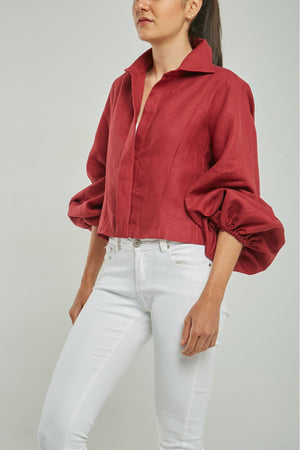 CAMISA LINO DOBLE PERILLA MANGA BOMBACHA PINZA FRENTE