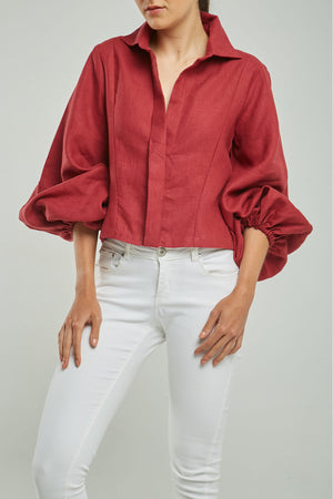 CAMISA LINO DOBLE PERILLA MANGA BOMBACHA PINZA FRENTE